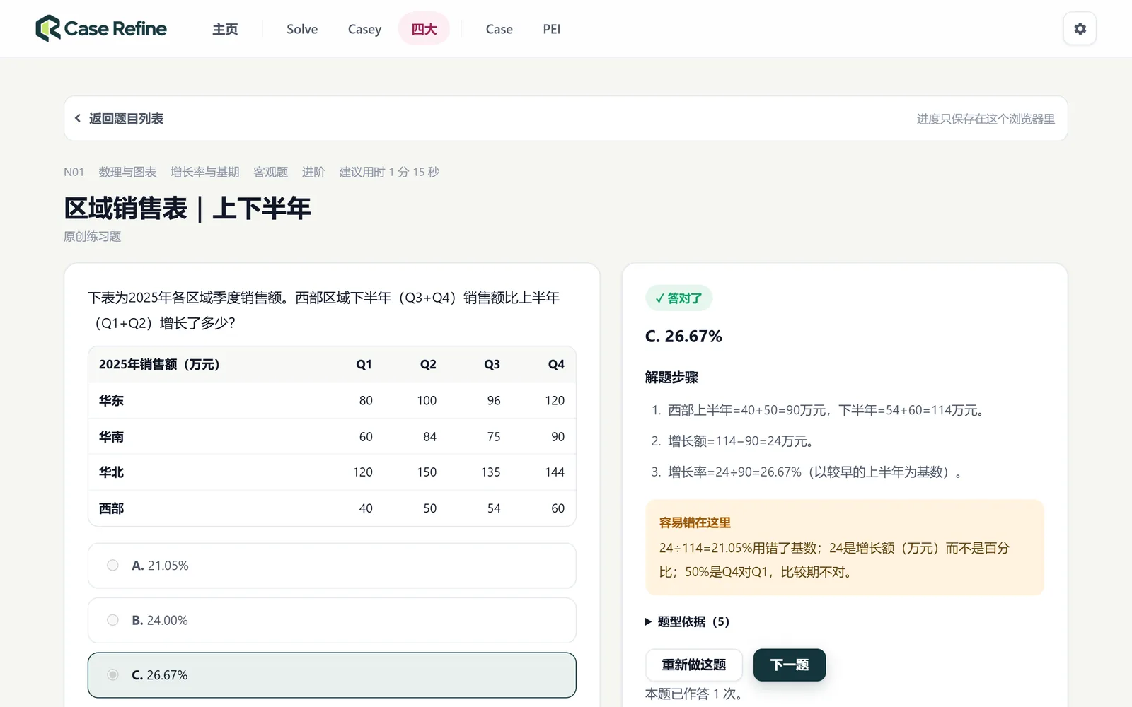 四大线上测评练习界面:按公司准备和题目